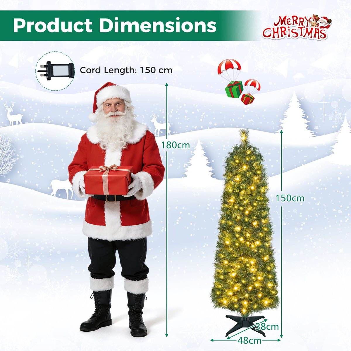 1.5M Pre-Lit Artificial Christmas Tree with 309 PVC Branch Tips