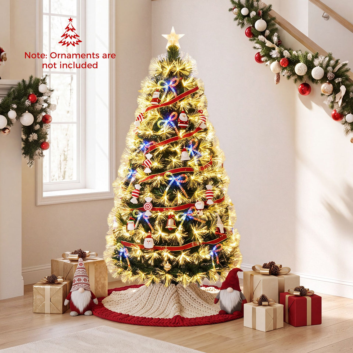 1.5m Pre-Lit Christmas Tree with Warm White Fiber Optics and Multi-Color LED Lights