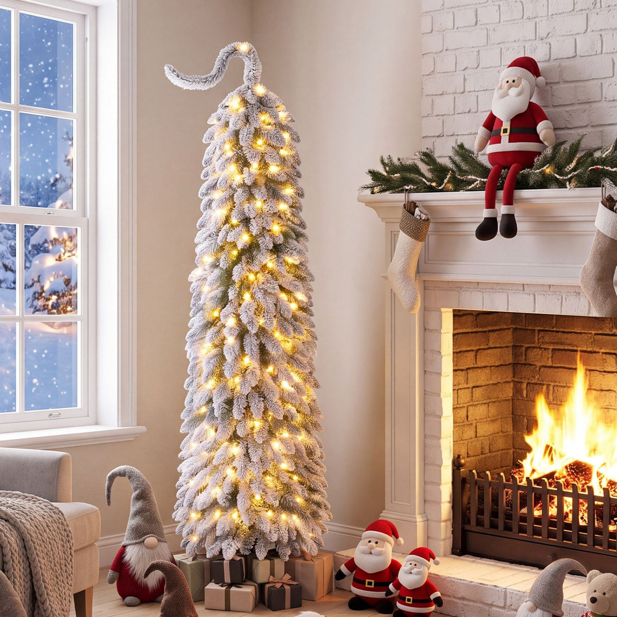 1.8 M Flocked Pencil Christmas Tree with Full Branch Tips
