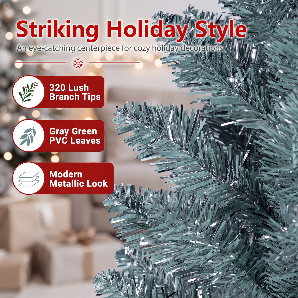1.8M Artificial Pencil Christmas Tree with 320 Full Branch Tips