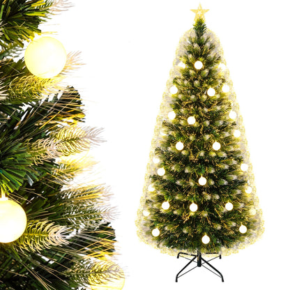 1.8m Artificial Fiber Optic Christmas Tree with Branch Tips and Warm White LED Lights Star Tree Topper