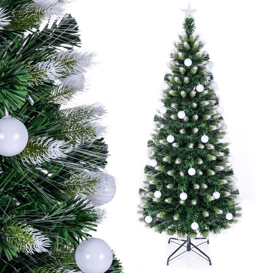 1.8m Artificial Fiber Optic Christmas Tree with Branch Tips and Warm White LED Lights Star Tree Topper
