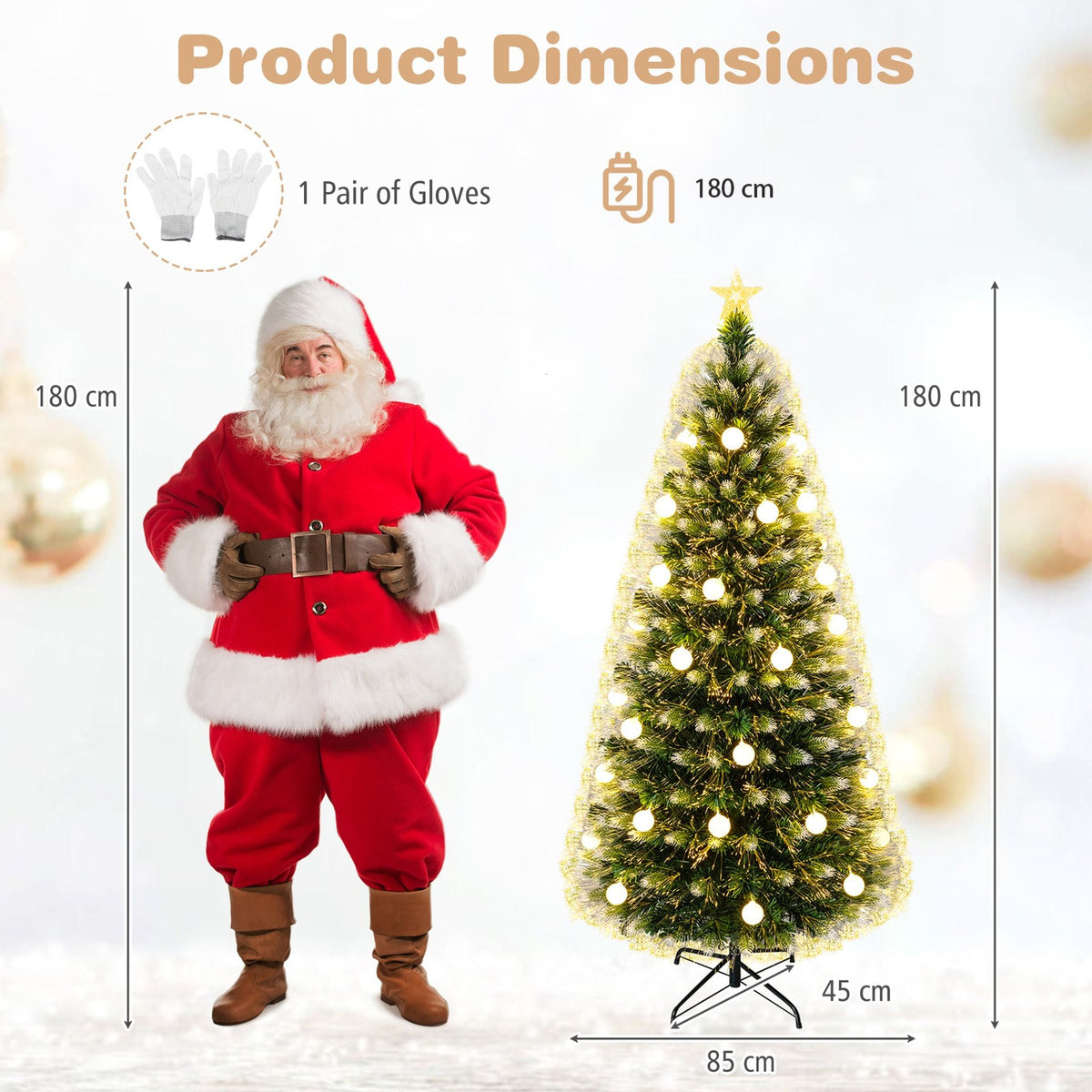 1.8m Artificial Fiber Optic Christmas Tree with Branch Tips and Warm White LED Lights Star Tree Topper