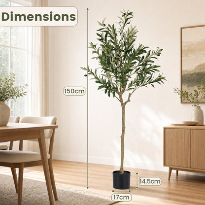 1 Piece 150 cm Artificial Olive Tree with 24 Olive Fruits and 576 Silk Leaves