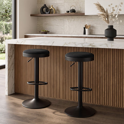 1 Piece Kitchen Bar Stool with Height Adjustment and D-Shaped Footrest-Black
