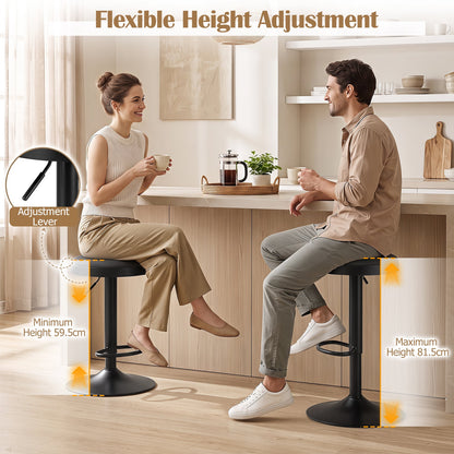 1 Piece Kitchen Bar Stool with Height Adjustment and D-Shaped Footrest-Black