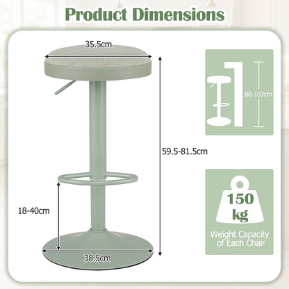 1 Piece Kitchen Bar Stool with Height Adjustment and D-Shaped Footrest-Green