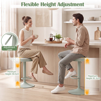 1 Piece Kitchen Bar Stool with Height Adjustment and D-Shaped Footrest-Green