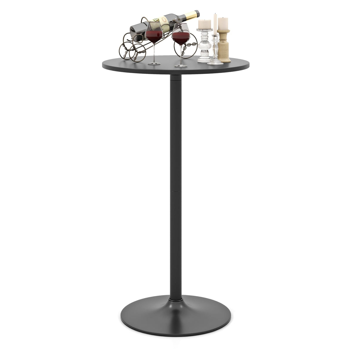 1 Piece Round Bar Table with Adjustable Height and Metal Base-Black
