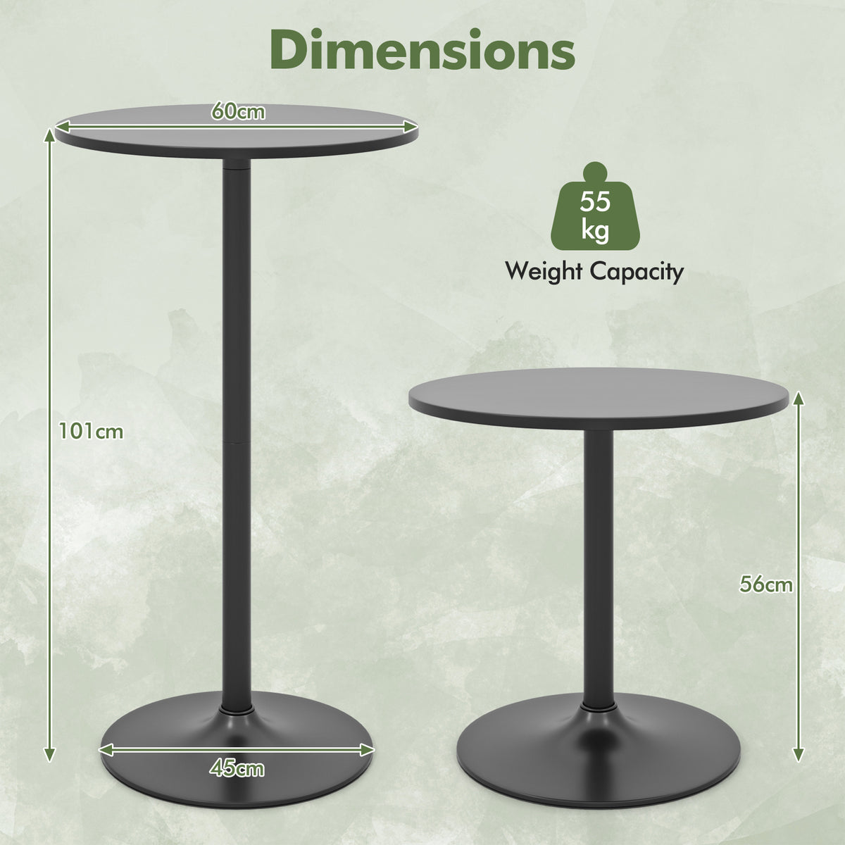 1 Piece Round Bar Table with Adjustable Height and Metal Base-Black