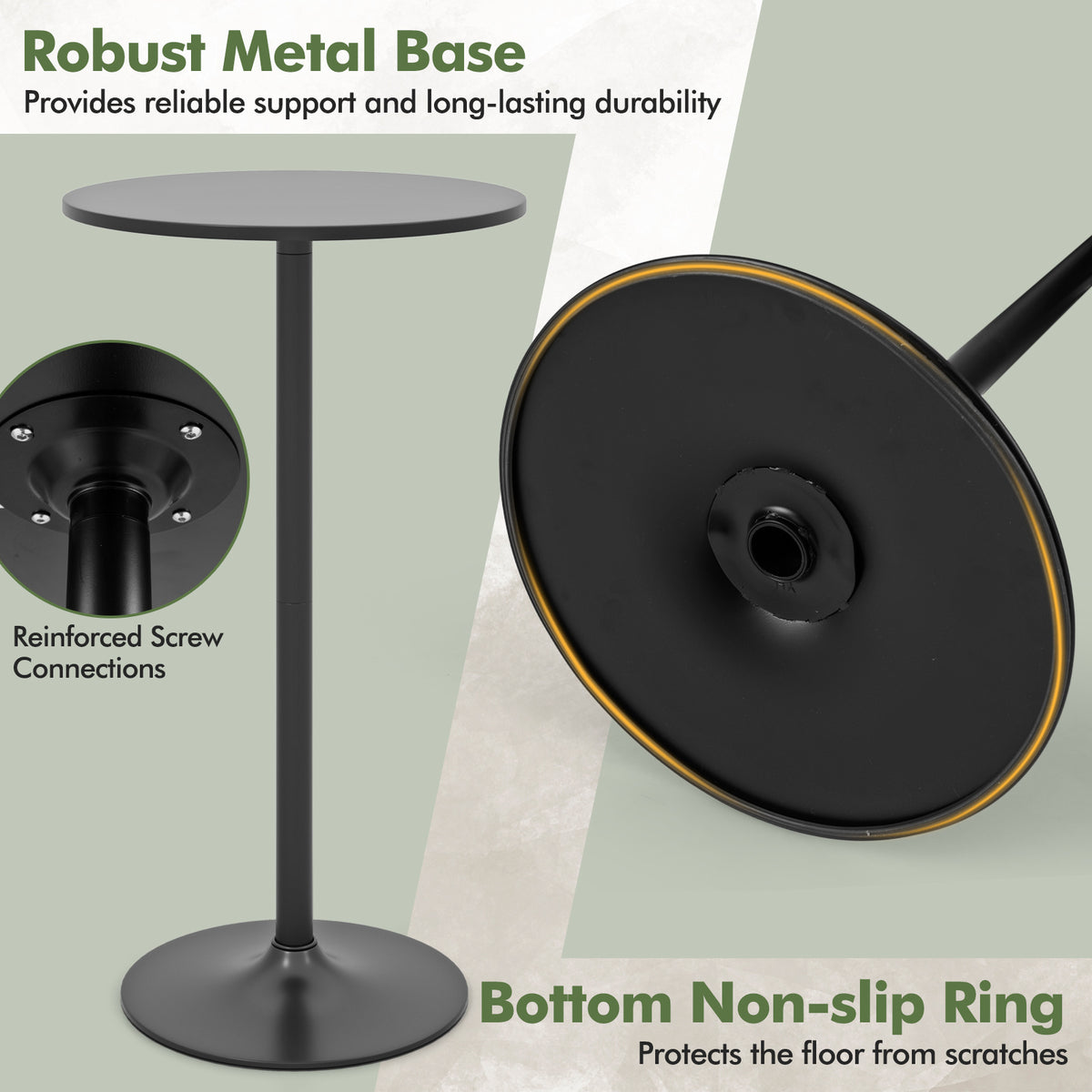 1 Piece Round Bar Table with Adjustable Height and Metal Base-Black