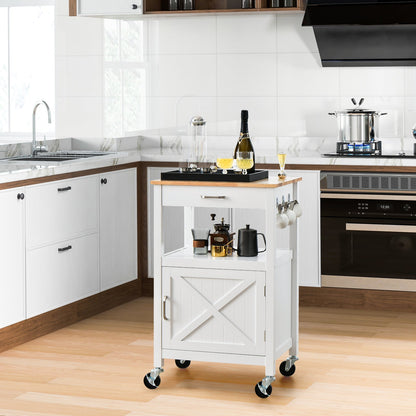 1-Door Kitchen Rolling Island Cart with Storage Drawer and Shelf-White - Furniture Gold