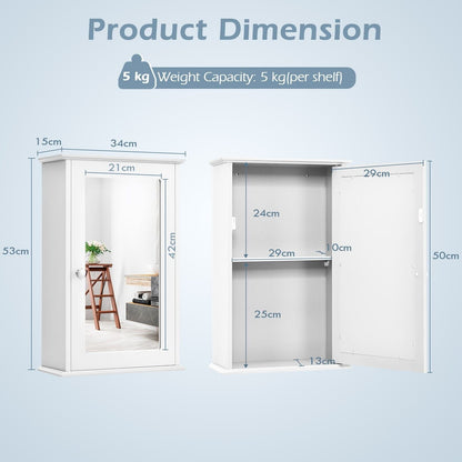 1-Door Wall-Mounted Mirrored Medicine Cabinet with Adjustable Shelf-White - Furniture Gold