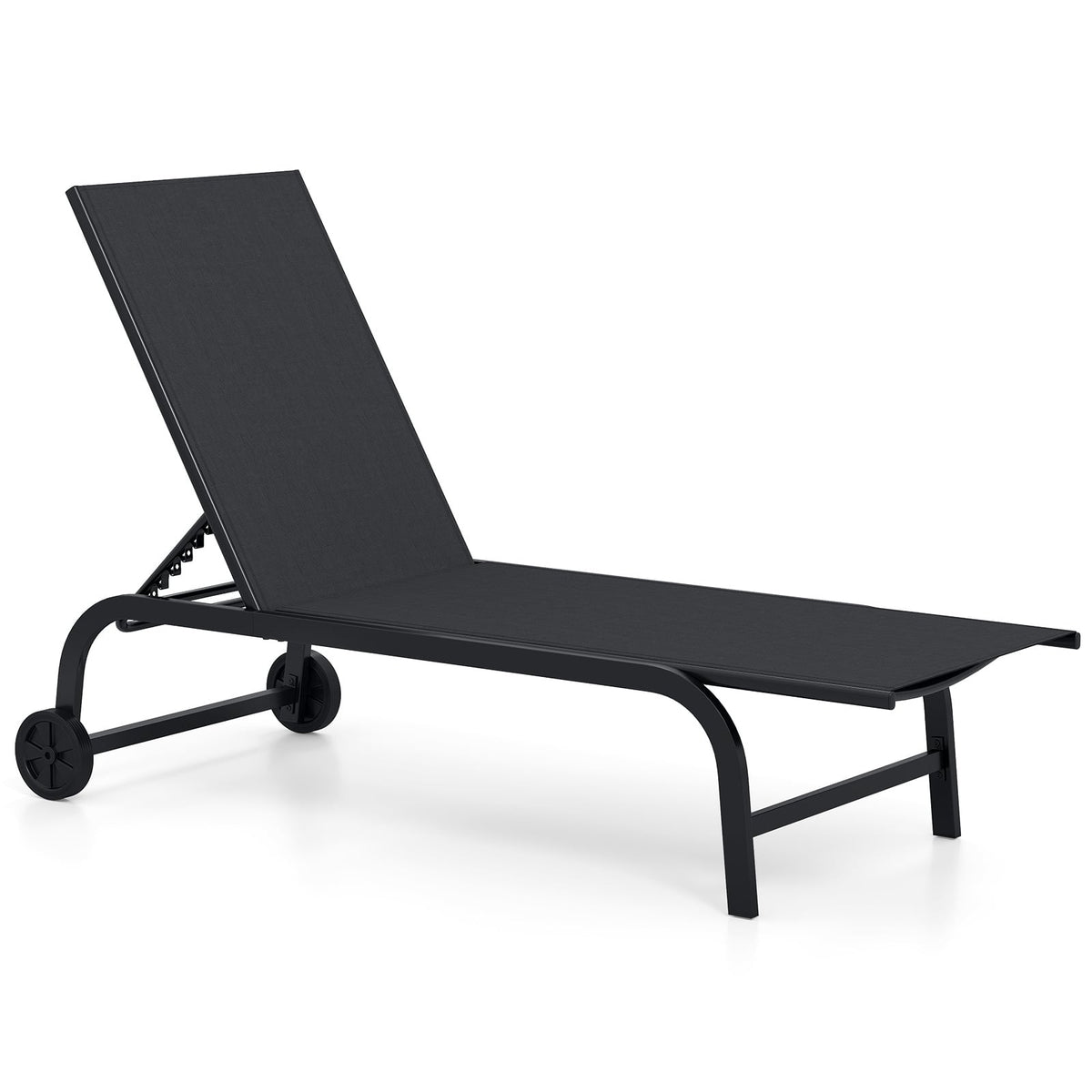 Outdoor Chaise Lounge Chair with Wheels for Balcony Deck in Black