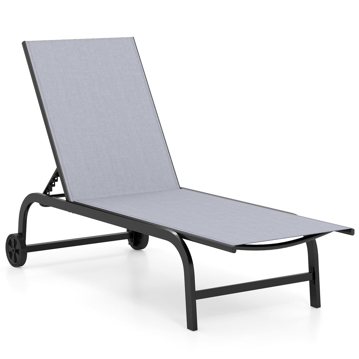Outdoor Chaise Lounge Chair with Wheels for Balcony Deck in Grey
