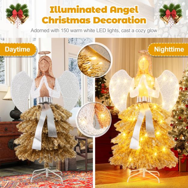 1.57M Lighted Christmas Angel Tree  with Hands Clasped in Prayer