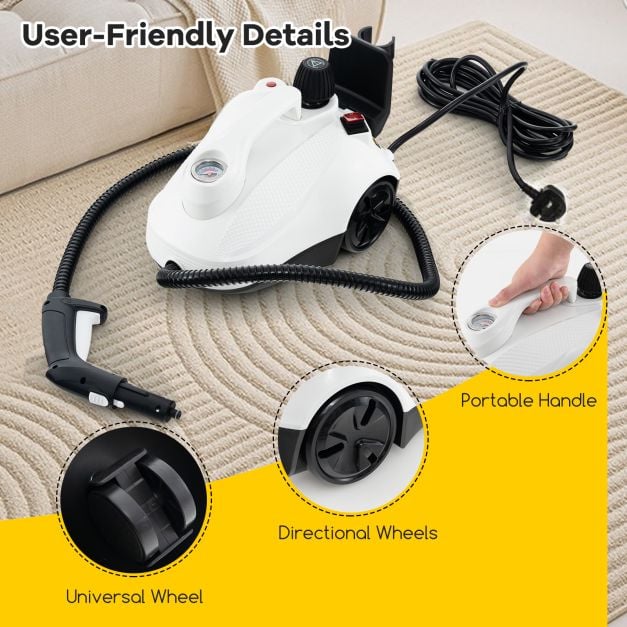 1.8L Steam Cleaner 2000W with 15 Piece Accessory Set-White