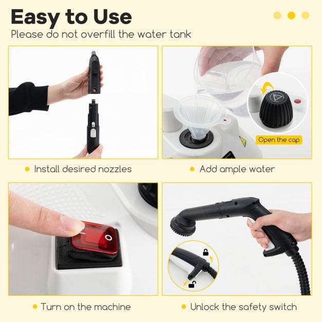 1.8L Steam Cleaner 2000W with 15 Piece Accessory Set-White
