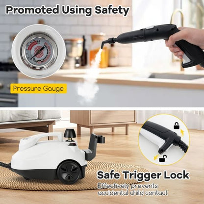 1.8L Steam Cleaner 2000W with 15 Piece Accessory Set-White