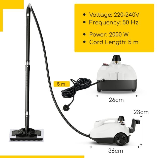 1.8L Steam Cleaner 2000W with 15 Piece Accessory Set-White