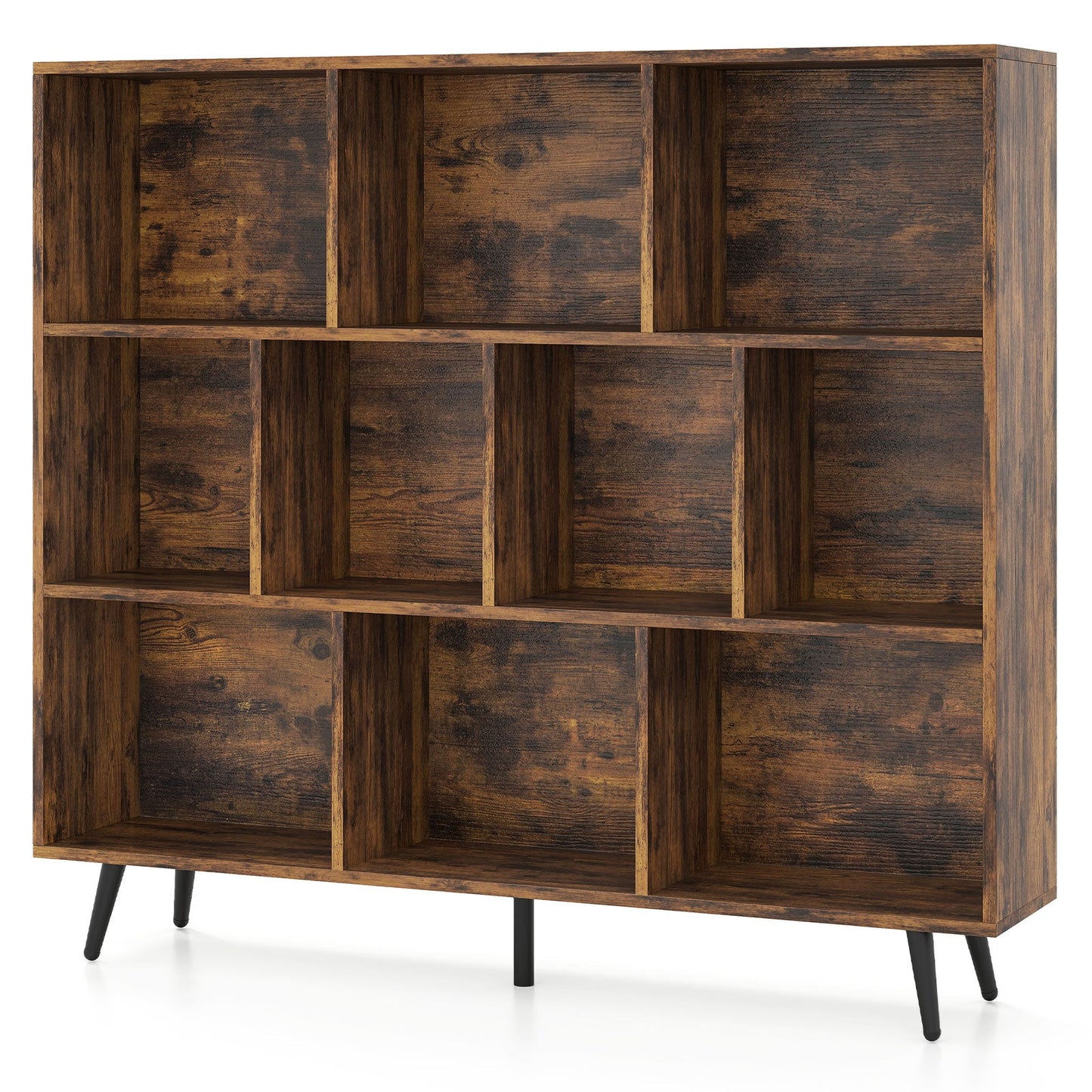 10-Cube Bookcase 120 CM Mid Century Modern Storage Organizer-Brown