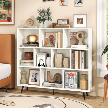 10-Cube Bookcase 120 CM Mid Century Modern Storage Organizer-White