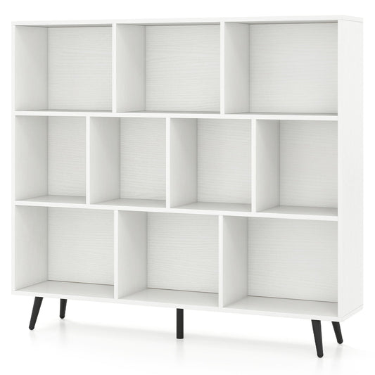 10-Cube Bookcase 120 CM Mid Century Modern Storage Organizer-White