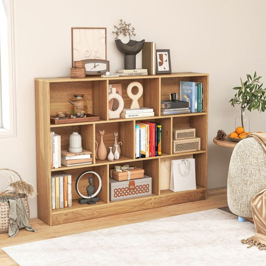 3-Tier Organizer 10-Cube Bookshelf 140CM Wood Display Shelf for Living Room-Natural