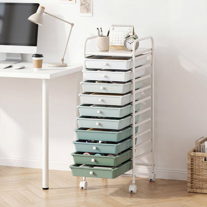 10 Drawers Mobile Storage Trolley with 4 Wheels for Beauty-Green