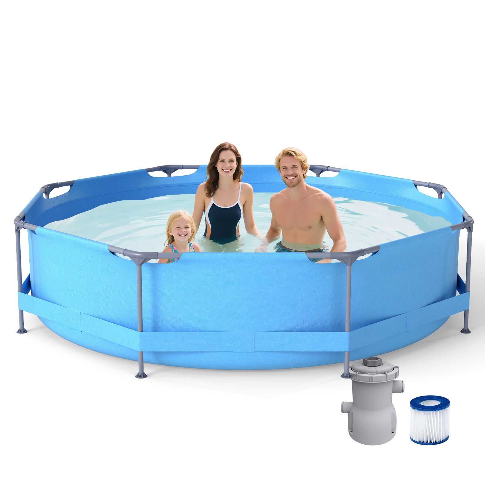 10 Feet Round Outdoor Framed Pool Set with Filter Pump