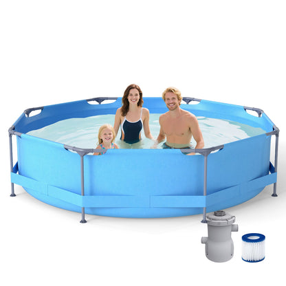 10 Feet Round Outdoor Framed Pool Set with Filter Pump