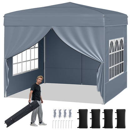 10 X 10 FT Pop up Canopy Tent Outdoor Patio Commercial Sunshade Shelter with 4 Sidewalls-Grey