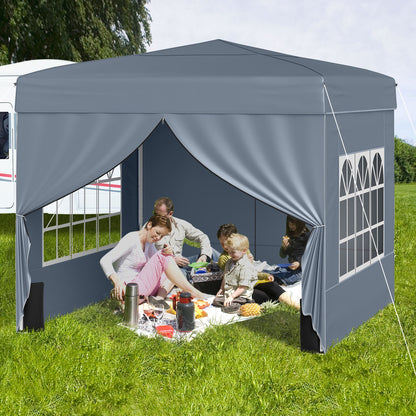 10 X 10 FT Pop up Canopy Tent Outdoor Patio Commercial Sunshade Shelter with 4 Sidewalls-Grey