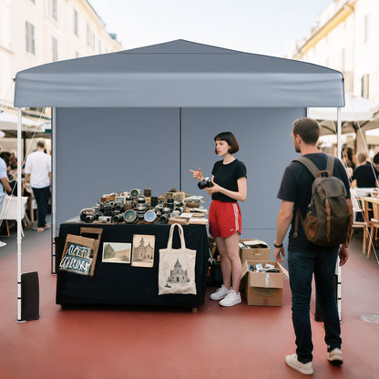 10 X 10 FT Pop up Canopy Tent Outdoor Patio Commercial Sunshade Shelter with 4 Sidewalls-Grey