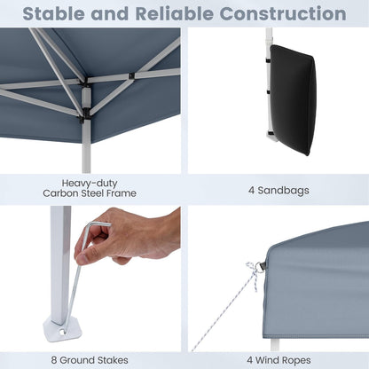 10 X 10 FT Pop up Canopy Tent Outdoor Patio Commercial Sunshade Shelter with 4 Sidewalls-Grey