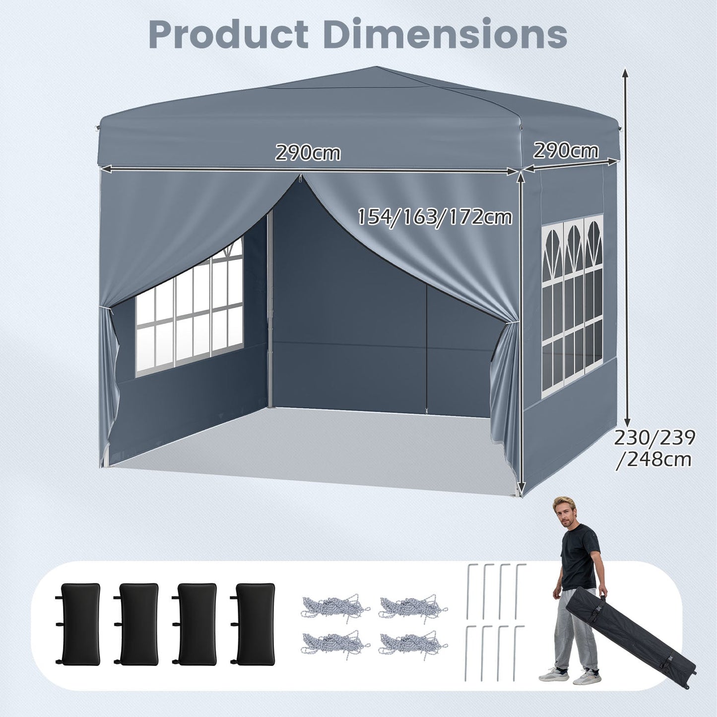 10 X 10 FT Pop up Canopy Tent Outdoor Patio Commercial Sunshade Shelter with 4 Sidewalls-Grey