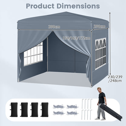 10 X 10 FT Pop up Canopy Tent Outdoor Patio Commercial Sunshade Shelter with 4 Sidewalls-Grey