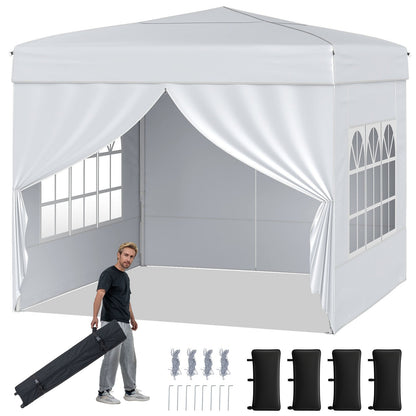10 X 10 FT Pop up Canopy Tent Outdoor Patio Commercial Sunshade Shelter with 4 Sidewalls-White