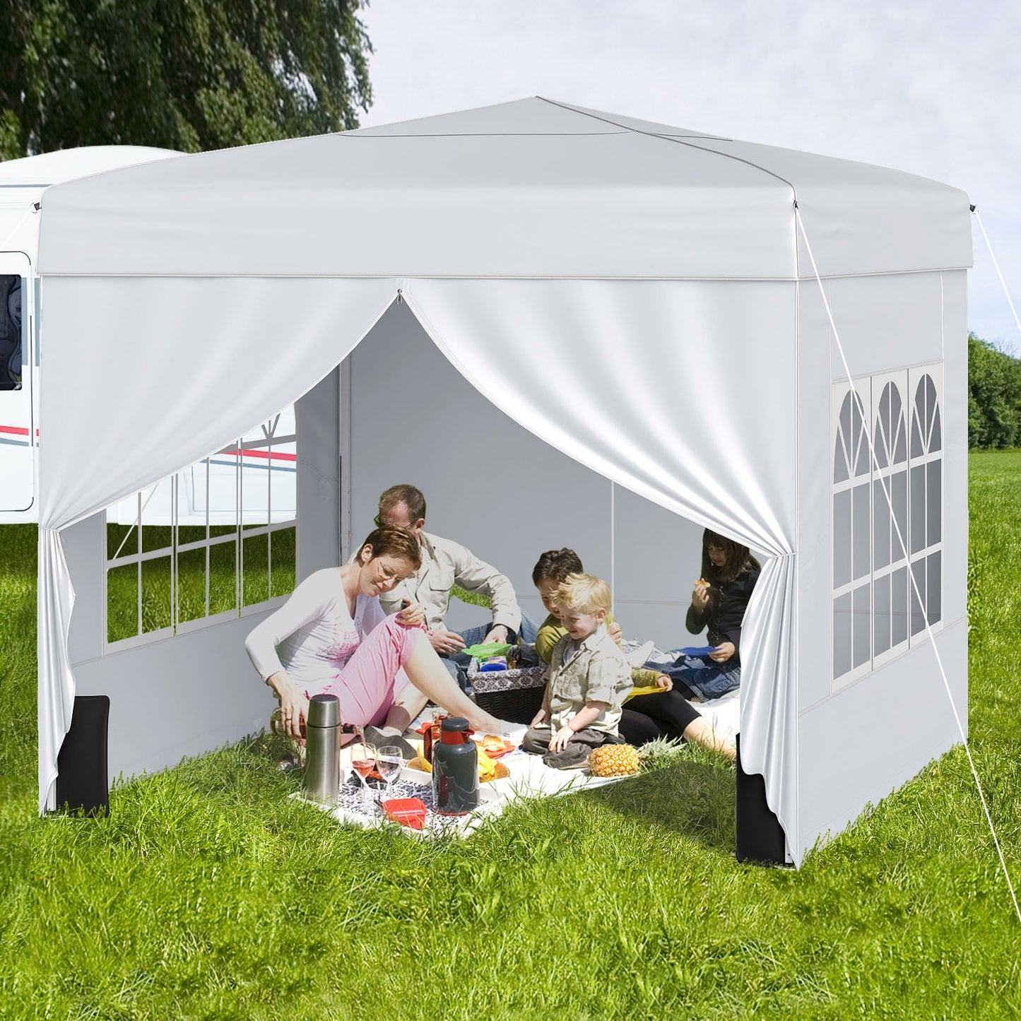 10 X 10 FT Pop up Canopy Tent Outdoor Patio Commercial Sunshade Shelter with 4 Sidewalls-White