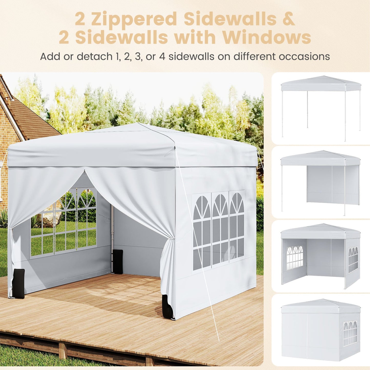 10 X 10 FT Pop up Canopy Tent Outdoor Patio Commercial Sunshade Shelter with 4 Sidewalls-White