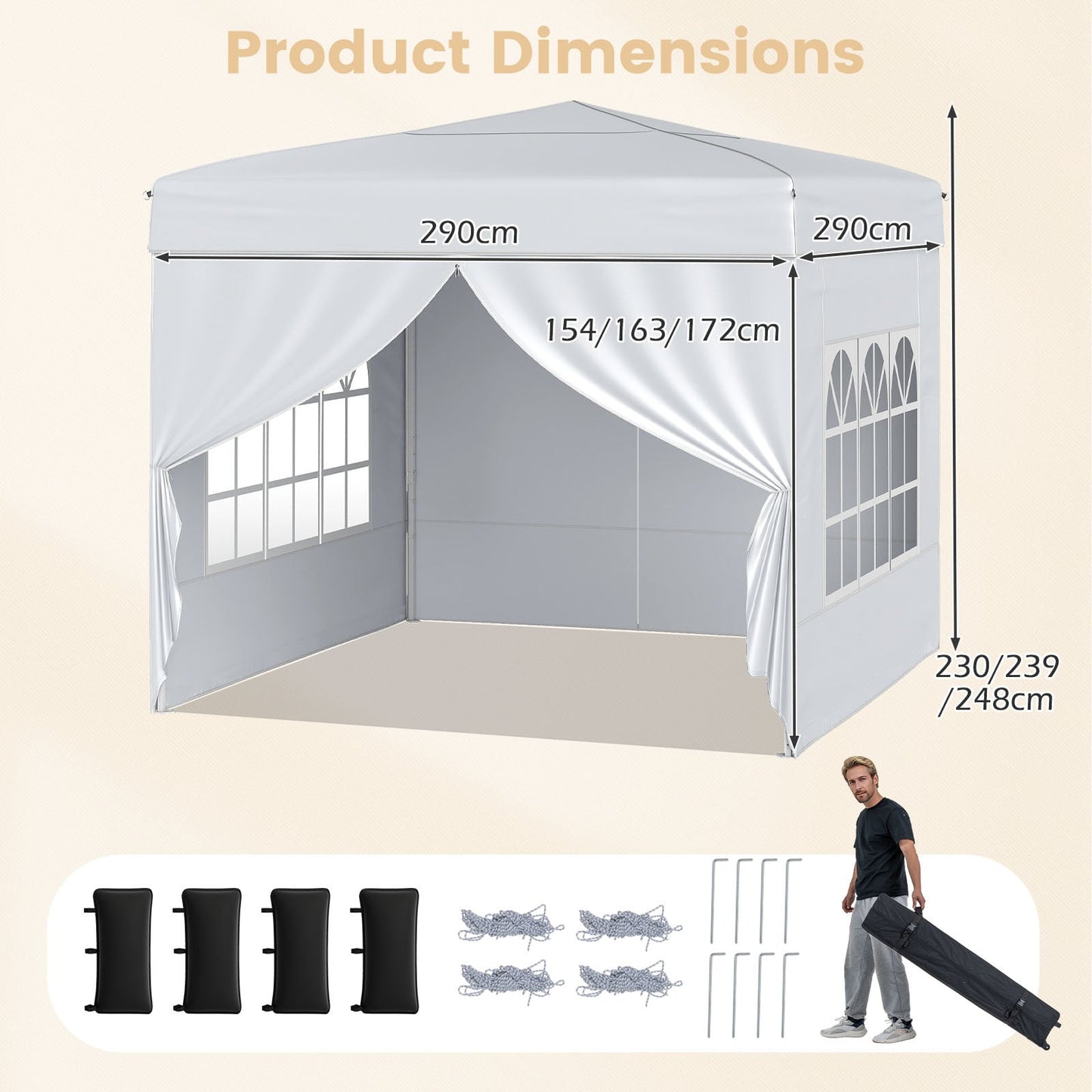 10 X 10 FT Pop up Canopy Tent Outdoor Patio Commercial Sunshade Shelter with 4 Sidewalls-White