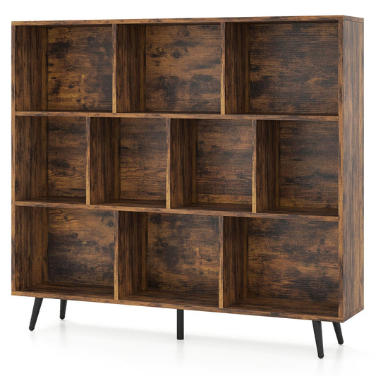 10-Cube Bookcase 120 CM Mid Century Modern Storage Organizer in Brown