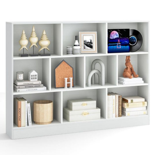 3-Tier Organizer 10-Cube Bookshelf 140CM Wood Display Shelf for Living Room-White