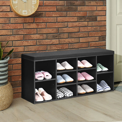 10-Cube Storage Bench Cabinet with Adjustable Shelves-Black