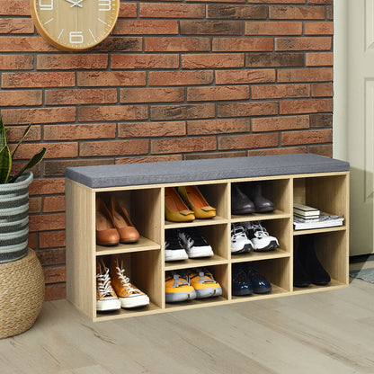 10-Cube Storage Bench Cabinet with Adjustable Shelves-Natural