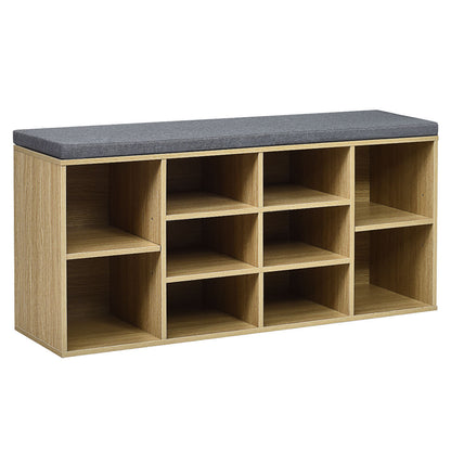 10-Cube Storage Bench Cabinet with Adjustable Shelves-Natural