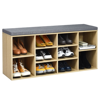 10-Cube Storage Bench Cabinet with Adjustable Shelves-Natural