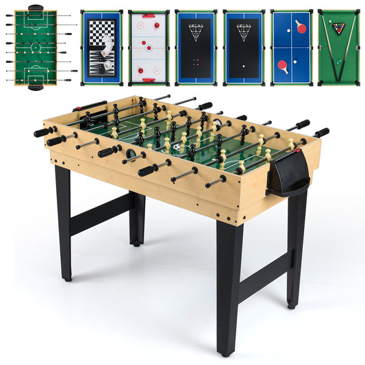 10-in-1 Combo Game Table Set with Foosball and Air Hockey-Natural