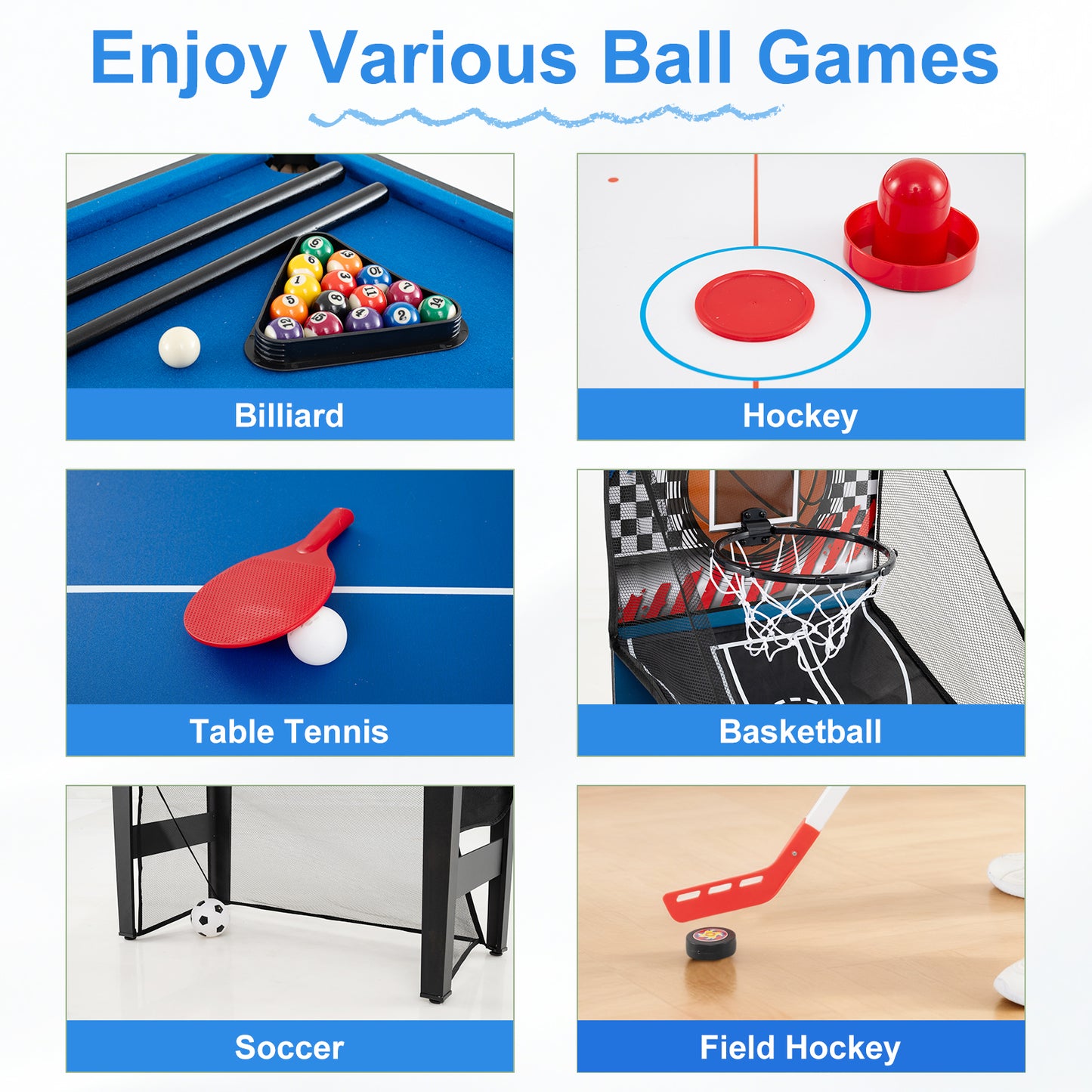 10-in-1 Combo Game Table Set with Storage Bag and Accessories-Blue
