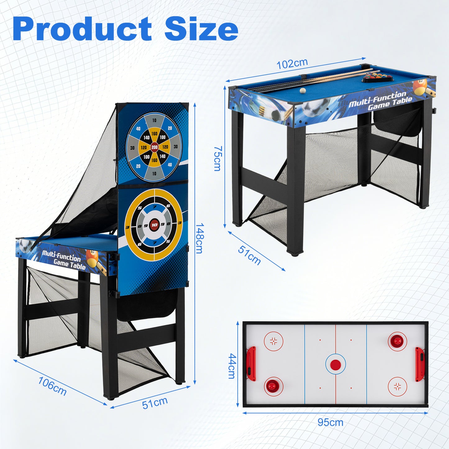 10-in-1 Combo Game Table Set with Storage Bag and Accessories-Blue